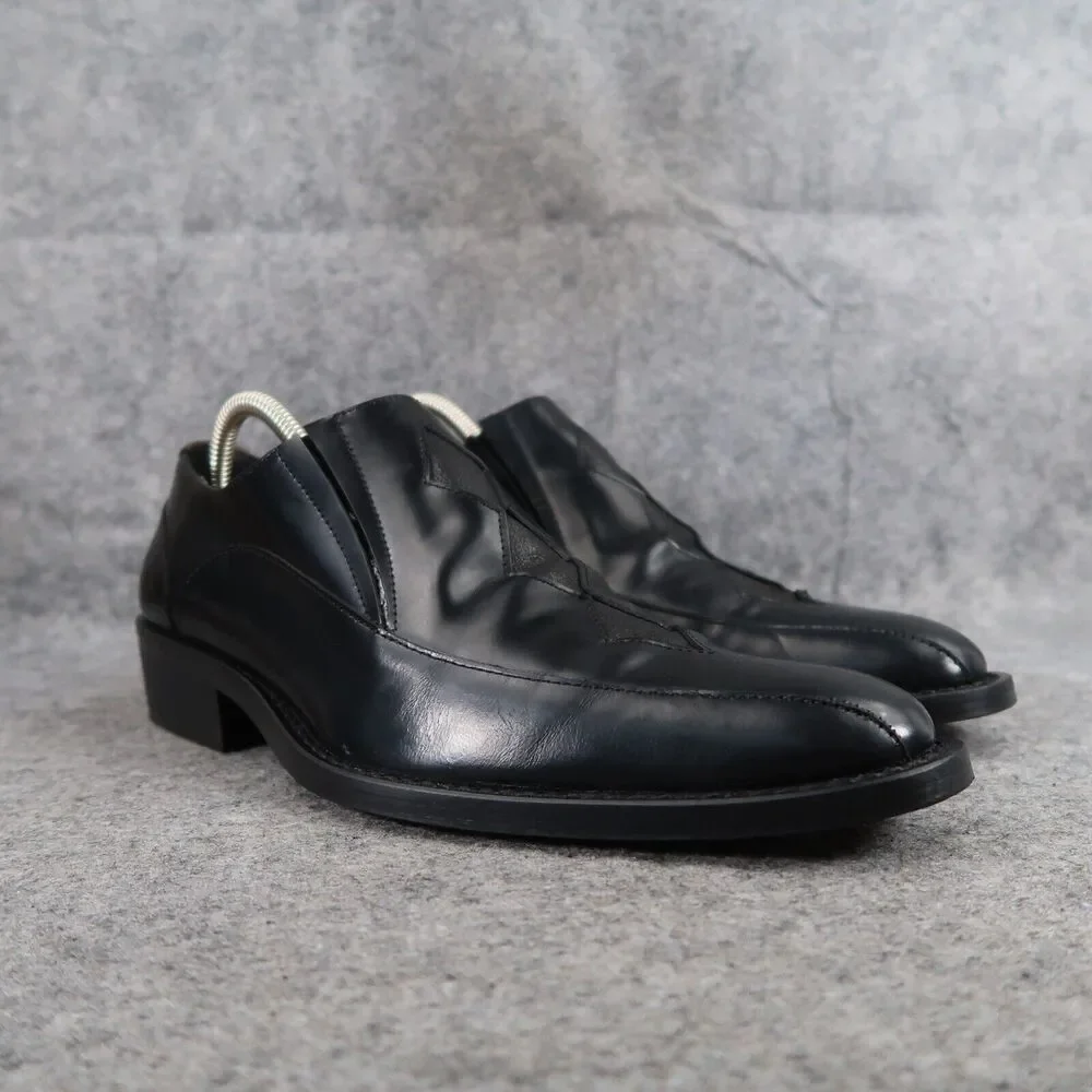 John Fluevog Shoes Mens 7.5 Loafer Slip On Black Leather Diamond Classic Vintage
